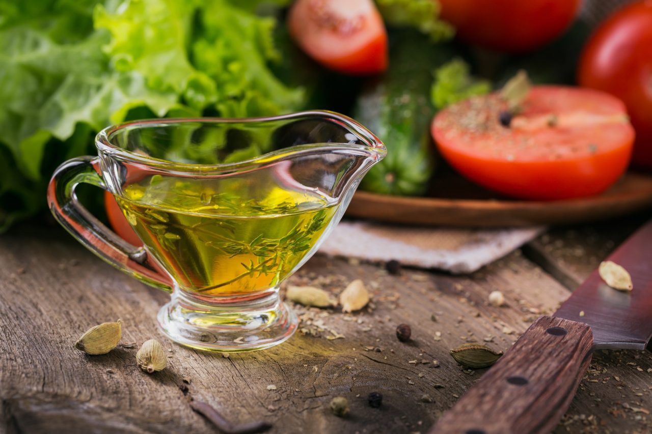 tomato, cucumber, lettuce, olive oil and spices